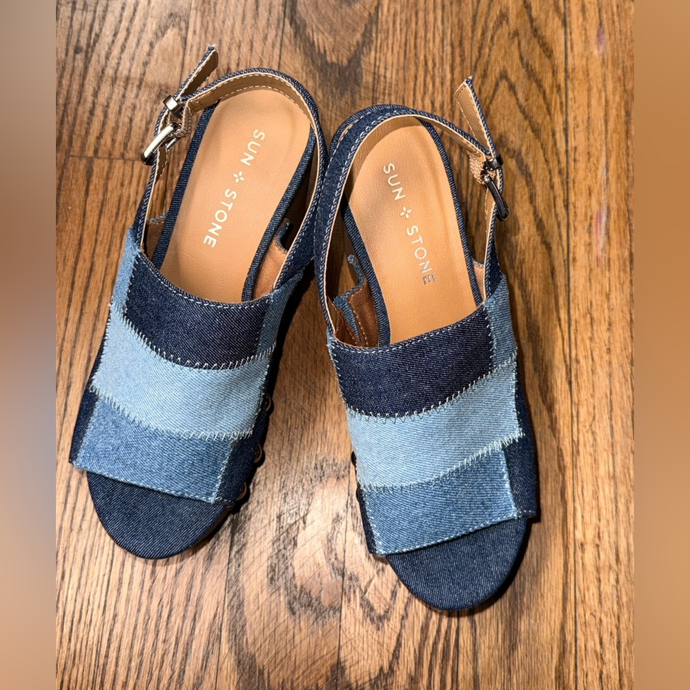 Sun + Stone Women's Blue Denim Wedges